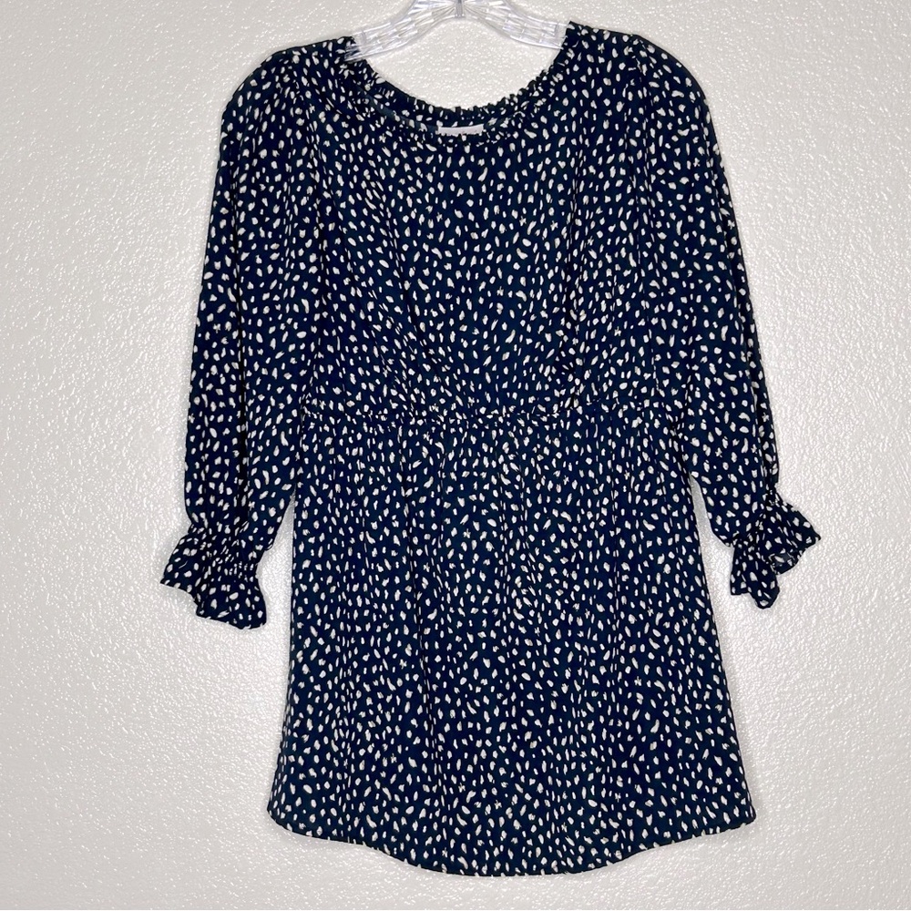 Isabel Maternity Blouse XS Animal Print Drop Waist Long Sleeves Baby Doll Style